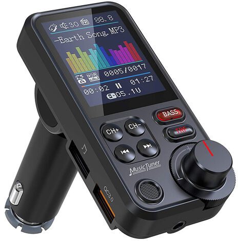 Transmetteur Bluetooth de voiture, adaptateur d'autoradio Bluetooth à écran  couleur de 1,8 avec microphone puissant pour de meilleurs appels mains  libres, prend en charge le chargement QC3.0, les aig
