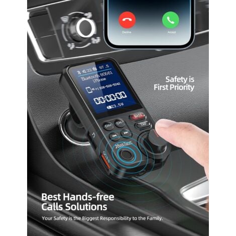 Kit de voiture Bluetooth Récepteur Bluetooth, Adaptateur audio mains libres  Bluetooth Microphone intégré Clip d'aération, Chargeur de voiture USB 2.1a  noir1pcs