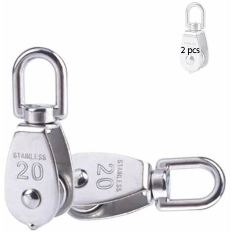 Poulie De Levage Inox 304 Lot De 4 - Diamètre M25, Avec Corde Nylon 30 M Et Clips à Ressort