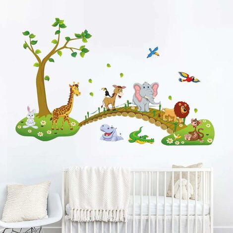 Stickers muraux enfants - Decoration chambre bébé - Stickers muraux enfant  - Sticker mural Animaux de la Savane - Autocollant mural géant Animaux 
