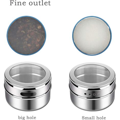 12 Boîtes à épices Magnétiques Inox - Avec Couvercles Shaker, Cuillère Mesure, étiquettes, Pour Cuisine Rangement