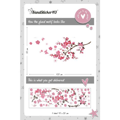 Sticker Muraux Fleurs De Cerisier Rouge 107x64cm - Décor Adhésif Salon Chambre Cuisine SDB