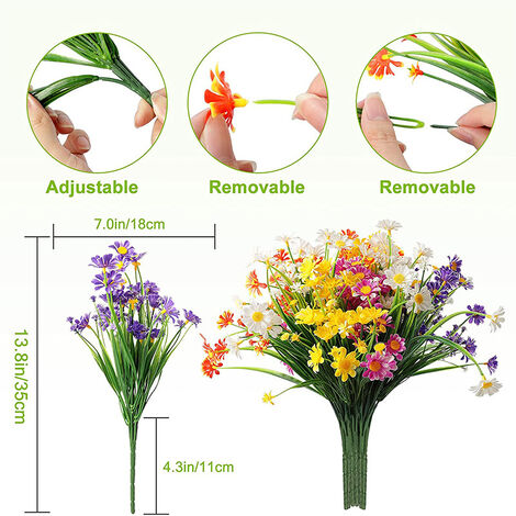 Lot de 15 Fleurs Artificielles Deco 5 Couleurs de Fleurs Artificielles Extérieur  Intérieur, Plantes en Plastique pour Maison Jardin