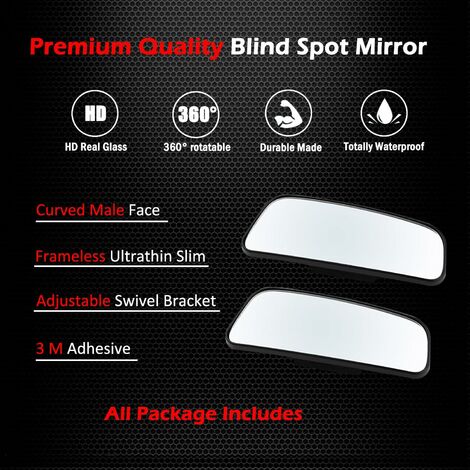 Miroir D'angle Mort Pour Voiture - 2 Pièces, Grand Angle Convexe, Rotatif 360°, Verre HD, Adhésif 3M, Pour Voiture/camion/SUV