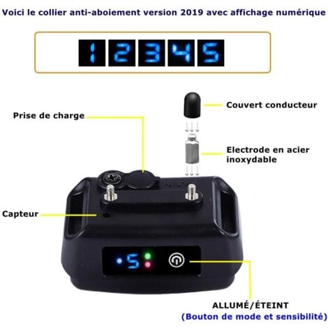 Collier anti-aboiements, version 2020, avec vibrations, sons et chocs électriques, collier de module de détection intelligent des aboiements pour grands, moyens et petits chiens
