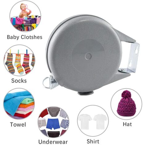Ram Corde à Linge Rétractable Extérieur 15m - Robuste En PVC Avec Épingles Incluses