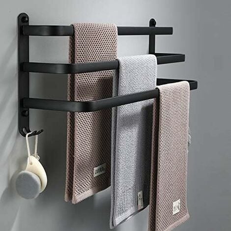 Porte-serviettes en aluminium gris salle de bains, support mobile sans  perçage porte-serviettes avec crochets étagère murale cintre de douche -  AliExpress
