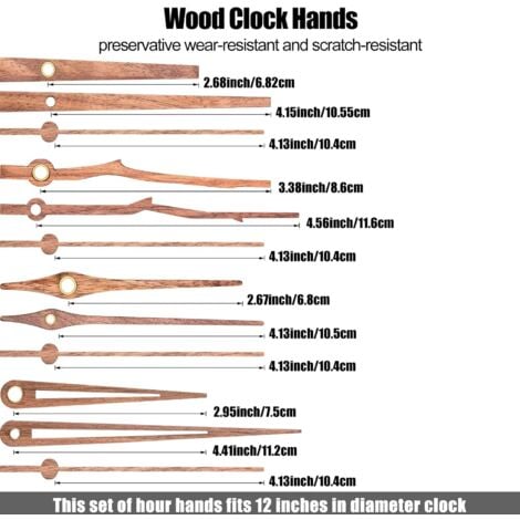 4 Pièces Mouvements d'Horloge à Quartz avec 4 Types Aiguilles d'Horloge en Bois de Noyer Accessoires d'Horloge pour Remplacement de Réparation d'Horloge (Convient pour 12 Pouces Horloge)