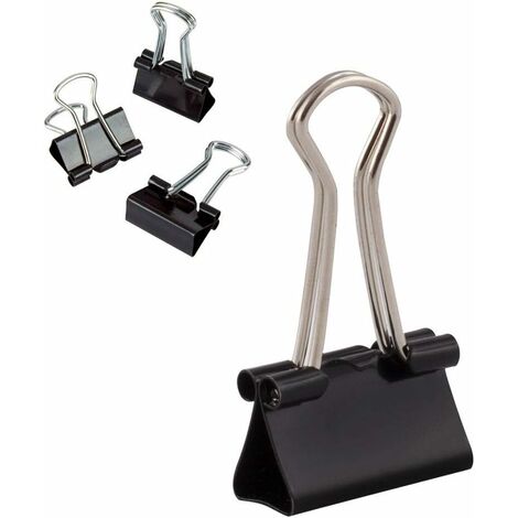 Lot De 12 Trombones Bulldog Noirs 50 Mm - Métal Résistant - Pour Bureautique, Art, Cuisine - Avec Trou Pour Suspension - 2
