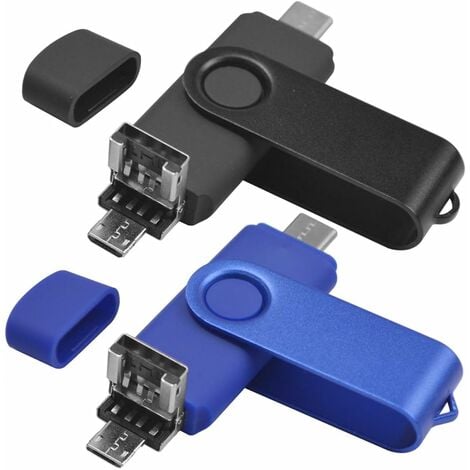 Lot de 2 Clé USB C 64Go USB 2.0 OTG 3 en 1 Type C USB Micro USB Clef  Mémoire Stick 64Gb Flash Drive U Disque pour PC Tablette Android  Smartphone（ Bleu Noir）