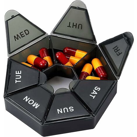Organisateur de pilules 3 fois par jour, boîte à pilules de voyage portable  7 jours (noir)