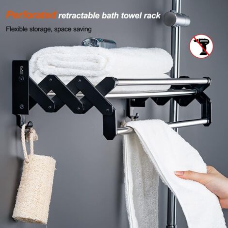 Porte-Serviettes Cinnani Extensible 37-70cm - Acier Inoxydable 3 Barres Avec Crochets - Sans Perçage