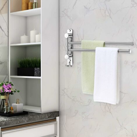 Porte-serviettes pivotant à 4 pôles, élégant et pratique pour salle de bain,  barre à serviettes murale en acier inoxydable à 180 degrés