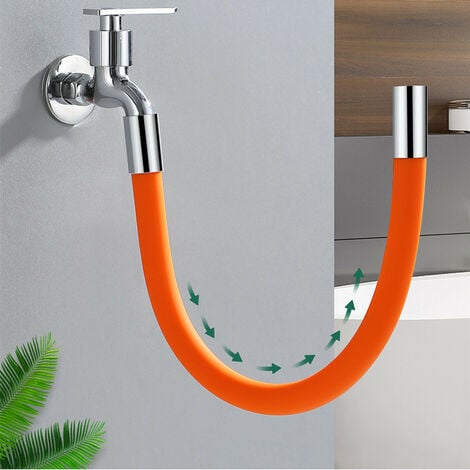Extension de robinet, 20 cm de long, régulateur de jet de 20 cm,  pulvérisateur de robinet à 360 °, flexible de robinet, convient pour la  cuisine, la salle de bain et l'extérieur (orange)