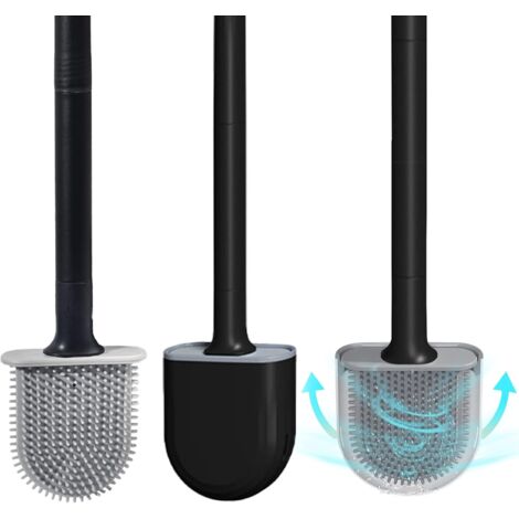 Brosse De Toilette Longue Et Flexible - Manche Silicone, Montage Mural, Pour Salle De Bain