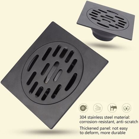 Black-Deodorant Siphon de sol pour salle de douche Siphon de sol en acier inoxydable Lavabo de salle de bain Siphon de sol Machine à laver Toilettes Douche Siphon de sol de cuisine (Siphon de sol ordi