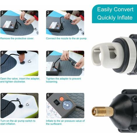Kit d'adaptation pour kayak 2 pièces, valve d'adaptation Sup, convertisseur de pompe de gonflage pour canoës, stand-up paddleboards