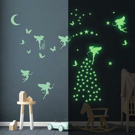 Etoiles Phosphorescentes Plafond Lune Et Etoiles Lumineuses Autocollants  Stickers Muraux Enfants Etoile Fluorescente pour Bébé Chambres d'Enfants