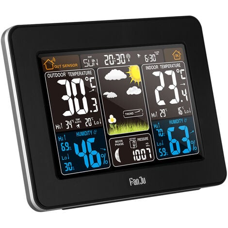 QHYTL Station météo sans Fil Horloge météo réveil électronique température  et humidité contrôle Vocal rétroéclairage Horloge numérique