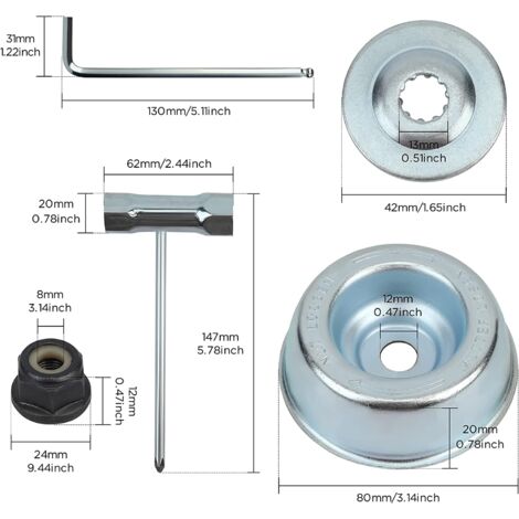Kit Écrou Tête Débroussailleuse Universelle - Stihl FS55, FS90, FS100RX - Rondelle, Plaque, Clé