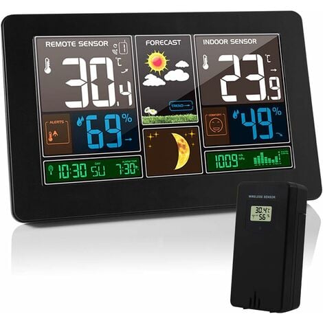 Station météo numérique Réveil Thermomètre électronique Hygromètre Baromètre  Capteur extérieur sans fil Décoration intérieure bois 1pcs