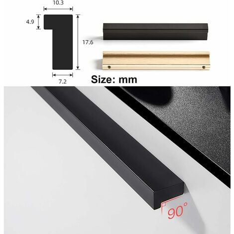 Noir - 2 x 90°L, 96mm, poignées de porte cuisine chambre poignées de porte placard poignées de porte poignées de placard poignées de tiroir placard intérieur tirettes de meuble, aluminium