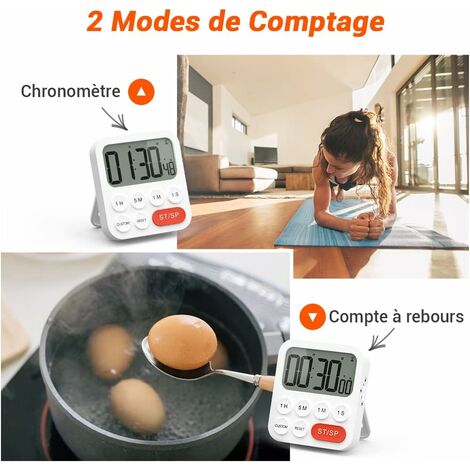 2 Pack Minuteur de Cuisine, Minuterie Cuisine, Minuteur Digital Chronomètre  et Compte à Rebours avec Mode