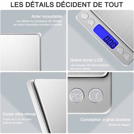 500g/0.01g peser gramme balance numérique bijoux balance de poche affichage  rétro-éclairé fonction de tare outil de pesage des aliments Baohd 