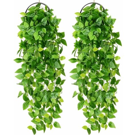 2pcs plantes artificielles suspendues de lierre, faux lierre guirlande  feuilles en plastique vert vigne suspendue fausses