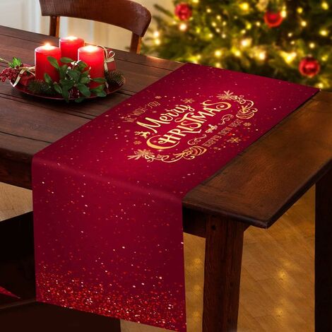 Chemin de table de Noël, longue nappe de dîner de Noel Oxford rouge  imperméable et chemins