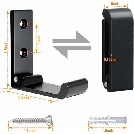 2 Supports De Casque En Alliage Aluminium Avec Patin Silicone - Fixation Murale Ou Sous Bureau Sans Perçage - Noir/argent