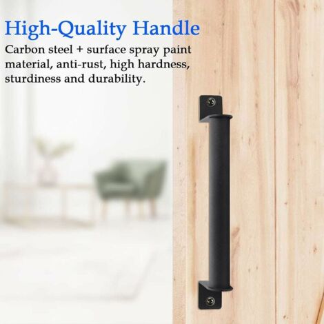 2 Pcs Poignée de Porte de Grange en Acier Carbone Durable Porte Style Grange Rétro Poignée de Porte Coulissante Anti-corrosion avec Vis pour Portes de Grange Coulissantes Placard - Noir
