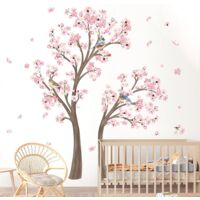 Sticker Mural Branche Fleurs Blanc - Autocollant Déco Vigne, Arbre, Oiseaux - Pour Chambre, Salon, Bureau - 2 Feuilles 30x90cm