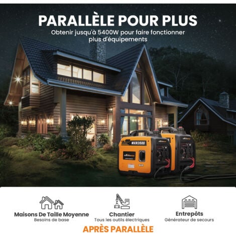 3300W Groupe électrogène inverter à essence 4 temps avec prises USB et 230 V générateur silencieux léger secours pour les caravanes de garage camping maXpeedingrods 3300W