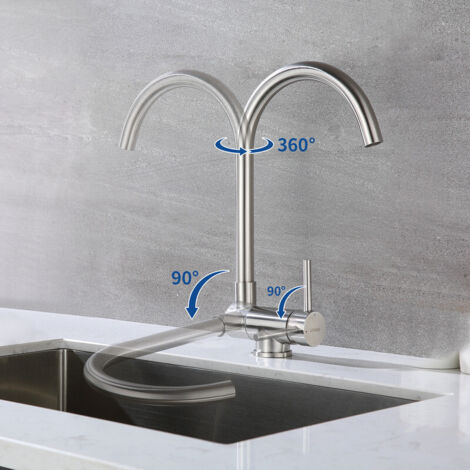 Lonheo Grifo de Cocina Plegable de Acero Inoxidable Cepillado Grifo Cocina Abatible Plegable 90