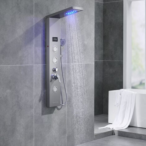 Sistema de Panel de Ducha LED en acero inoxidable, 5 Funciones Columnas de ducha  Hidromasaje , Ducha