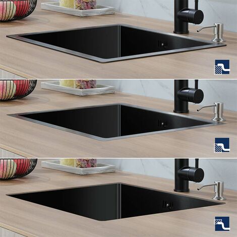 Fregadero Cocina de Acero Inoxidable 50x43cm, Auralum Fregaderos Cuadrado con Dispensador de Jabón y set de Desagüe y Sifón, Fregadero Bajo encimera, Enrasado o Sobre Encimera