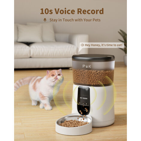 Comedero automático para mascotas con WiFi de 4 L, con interacción por voz, inteligente, color blanco