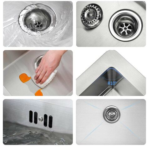 Aurlaum Fregadero Cocina de una cubeta 55x45cm, Fregadero de Acero Inoxidable con 300ml Dispensador de Jabón y Sifón set, Fregadero Sobre Encimera o Encastrado