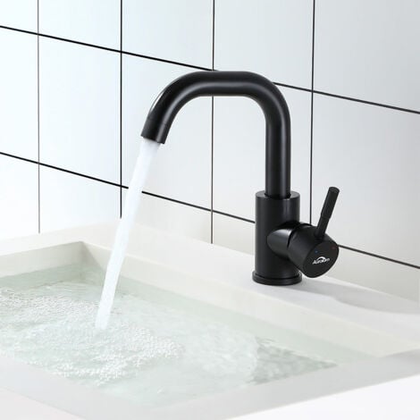 Auralum Grifo De Lavabo Giratorio Grados Negro Mate Mezclador Monomando Para Lavabo Grifo