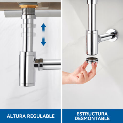 Sifón Universal Para Fregadero De Cocina Y Baño - Acero Inoxidable, Medidas 1 1/4" X 32 Mm, Color Negro