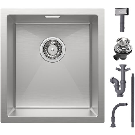CECIPA fregadero de cocina fregadero empotrado 40 x 44 cm fregadero de acero inoxidable cepillado, cuadrado, se puede instalar en encimeras con una longitud de más de 50 cm, con 2 interfaces reservada