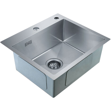 CECIPA 2 in 1 Fregadero de Cocina de Acero Inoxidable 50 x 45 x 18,5 cm + Grifo de Cocina Extraíble de Acero Inoxidable (Sin dosificador de jabón)