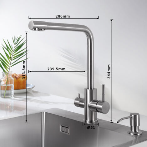 Cecipa Grifo de Cocina Purificador de Agua para Agua Caliente/Fría y Agua Filtrada - 3 en 1 Grifo Mezclador de Cocina con 2 Palancas de Control Separadas