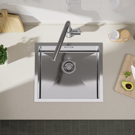 Cecipa Fregaderos de una cubeta Fregadero de cocina Fregadero de cocina de acero inoxidable de 1 seno - Fregadero bajo encimera - 50x44cm - Acero inoxidable 304 cepillado