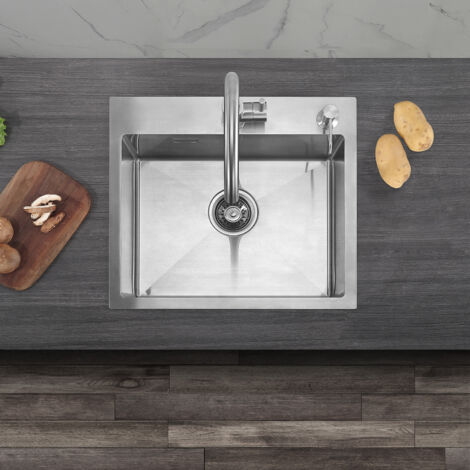 Cecipa Fregaderos de una cubeta 50 x 45 x 18,5 cm Fregadero de Cocina Cuadrado Acero Inoxidable, Sin Dispensador de Jabón