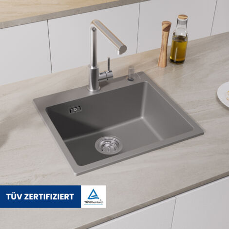 CECIPA Fregadero de granito fregadero de cocina gris fregadero de granito 50x45cm