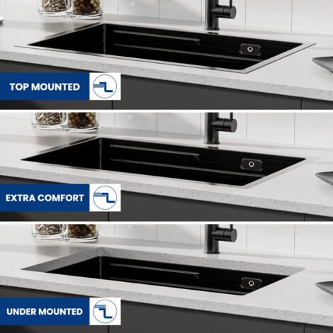 Cecipa Fregadero de Cocina de un Seno 70x44x21cm, Fregadero con Escurridor + Seno, Fregadero bajo Encimera de Acero Inoxidable 201 para Cocina, Negro