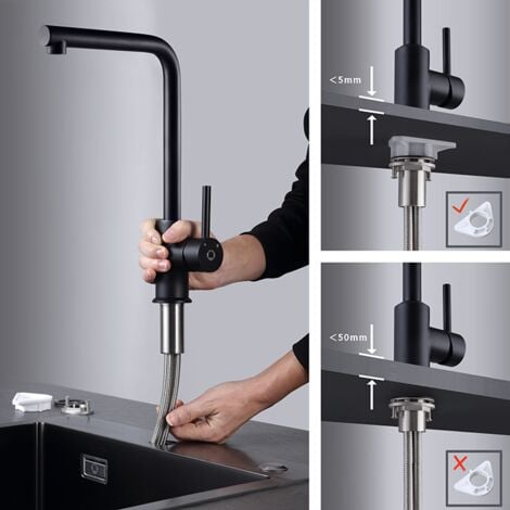 2 en 1 Cecipa Fregadero de Cocina Negro 50 x 45 x 18,5 cm + Grifo de fregadero de cocina Acero inoxidable (Negro)