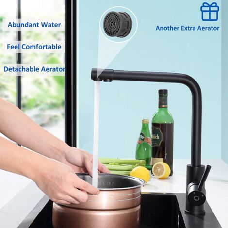 Cecipa Grifo de cocina de 3 vías, 3 en 1 Grifo Mezclador de Cocina Para Sistema de ósmosis, Grifo de Agua Limpia con 2 Palancas de Control Separadas Negro